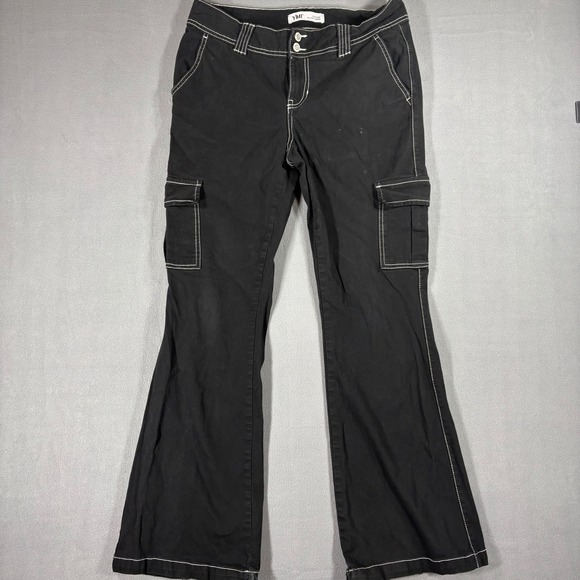YMI Pants - YMI Cargo Pants Womens 9/29 Black Good Y2K Low Rise Contrast Stitch Flare Leg